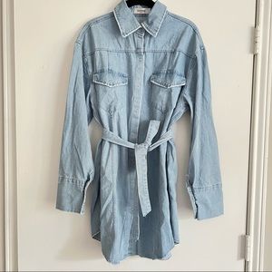 Storets Denim Snap Down Mini Dress w/ Waist Tie Lightly Distressed Size S/M